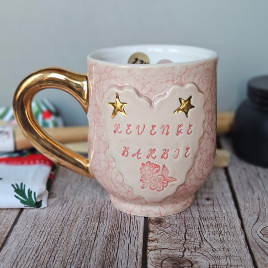 Pink Revenge Barbie mug, 10 oz. 22k gold