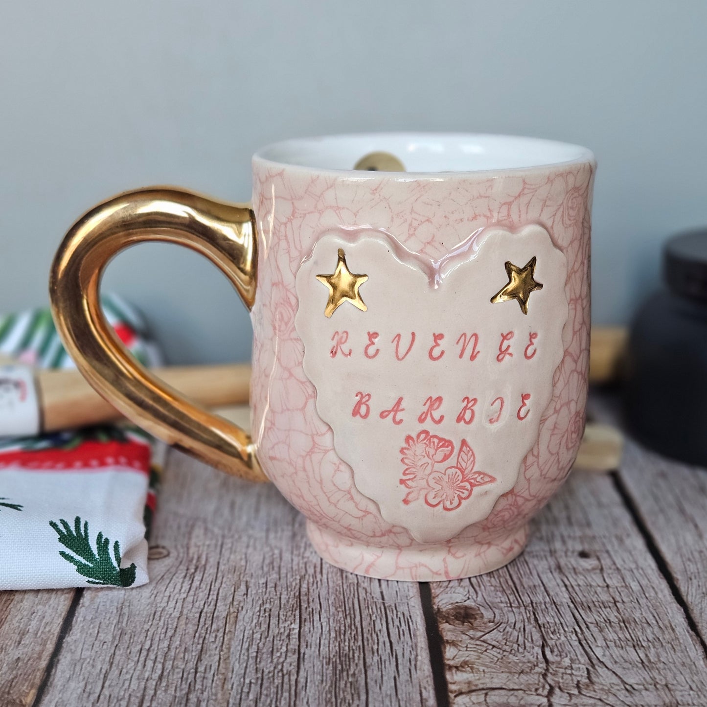 Pink Revenge Barbie mug, 10 oz. 22k gold