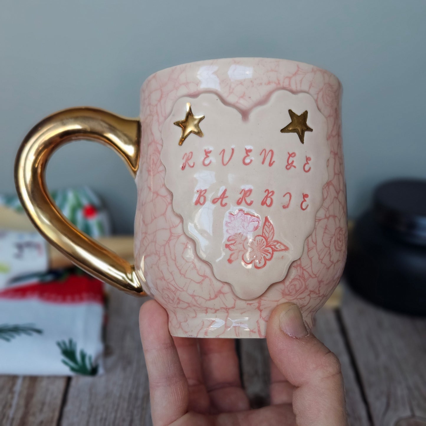 Pink Revenge Barbie mug, 10 oz. 22k gold