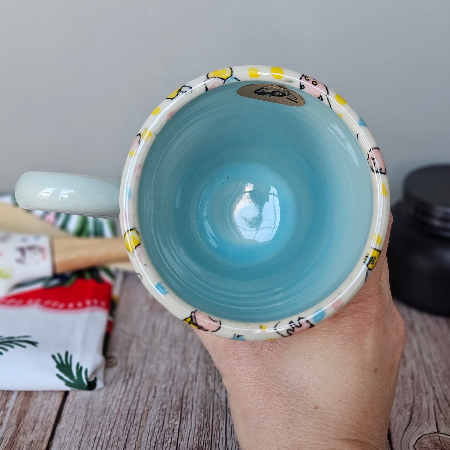 Blue and white ice cream mug, 10 oz.