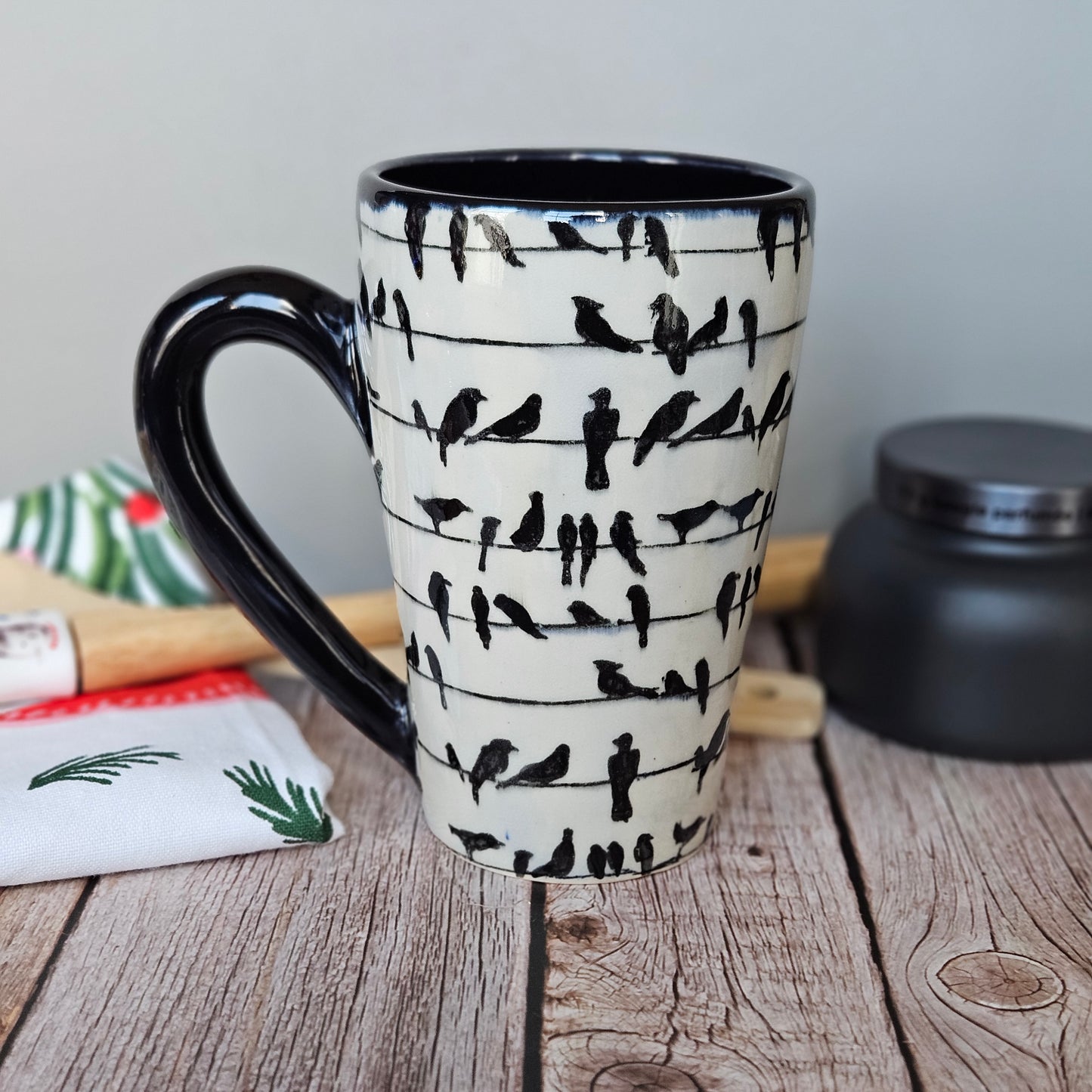 Black and white mug, The Birds are Watching You