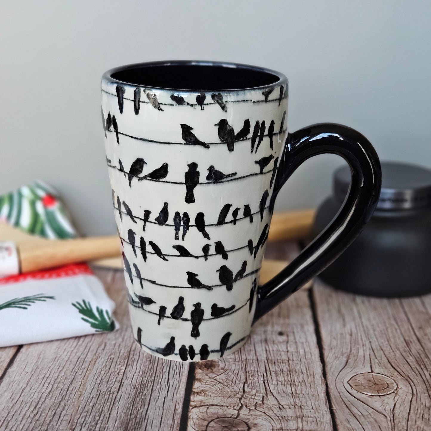 Black and white mug, The Birds are Watching You