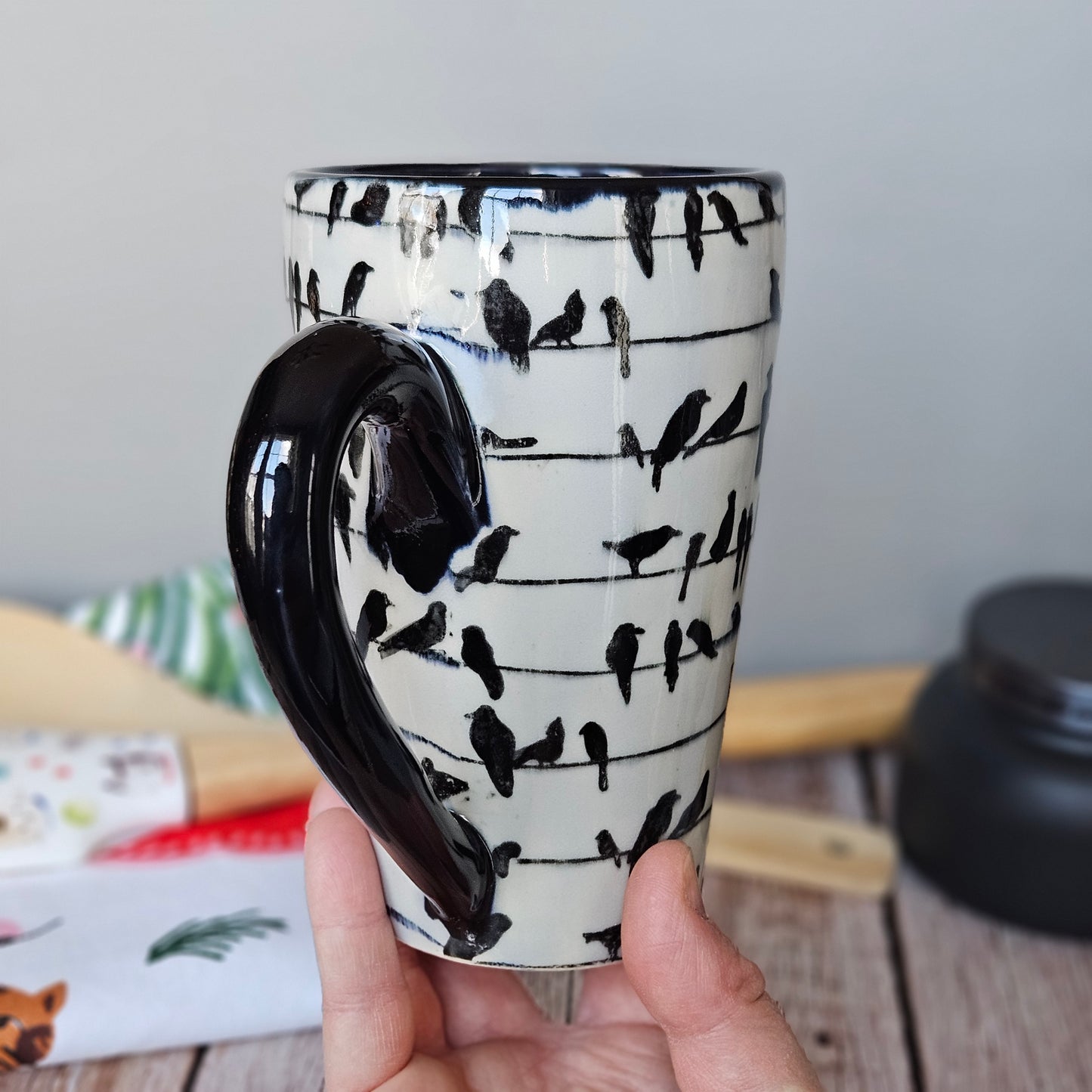 Black and white mug, The Birds are Watching You