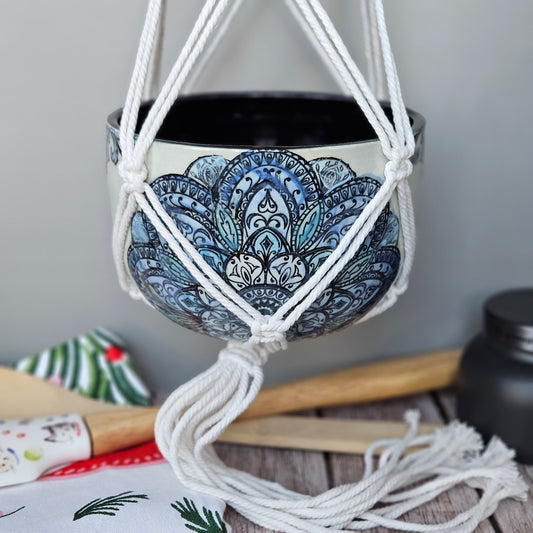 White and blue 6 inch hanging planter