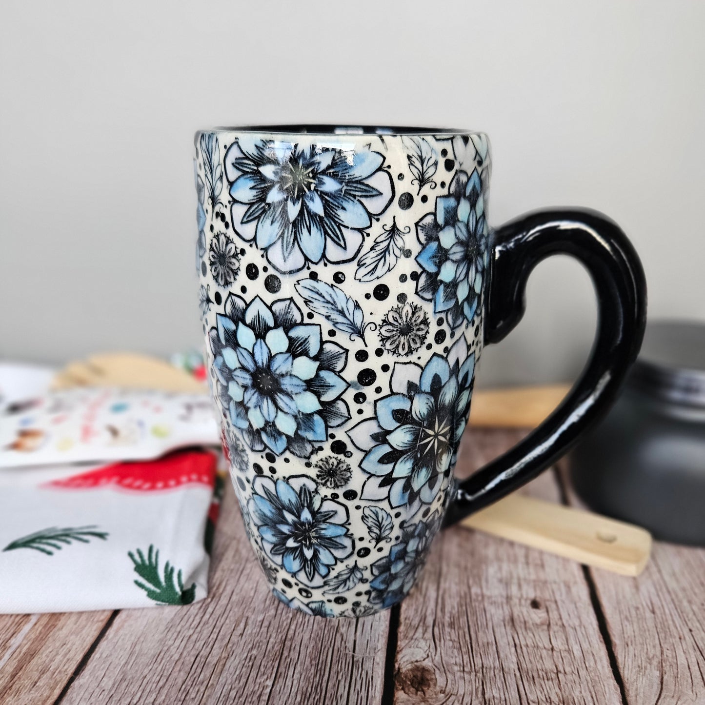 Blue, black and white 12 oz mug