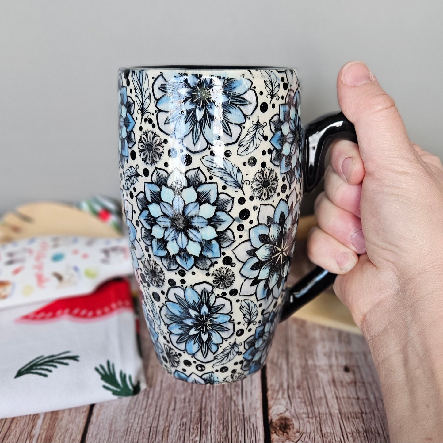 Blue, black and white 12 oz mug