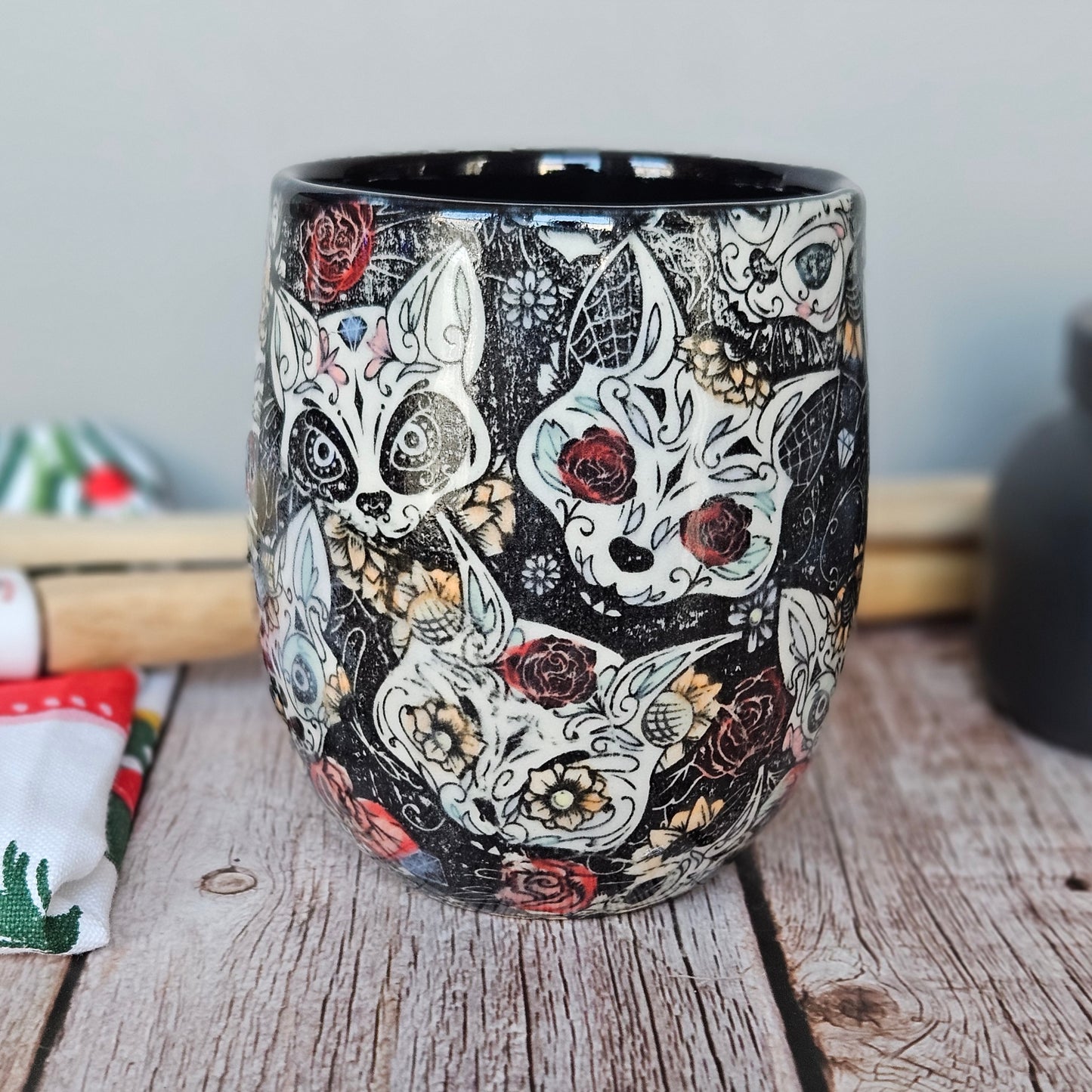 Various Colored Sugar Skull Cat Wine Tumbler