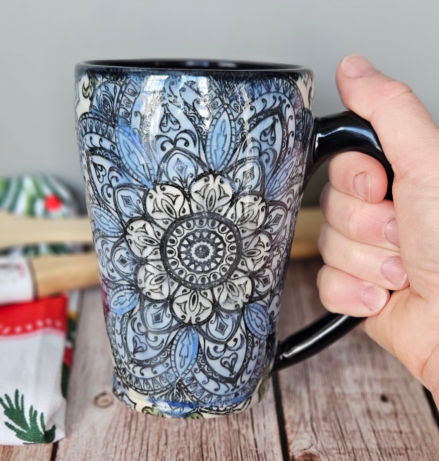 Blue monotone Mandala mug, 10 oz.