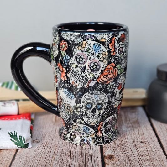 Black and white with rainbow sugar skull mug, 10 oz.