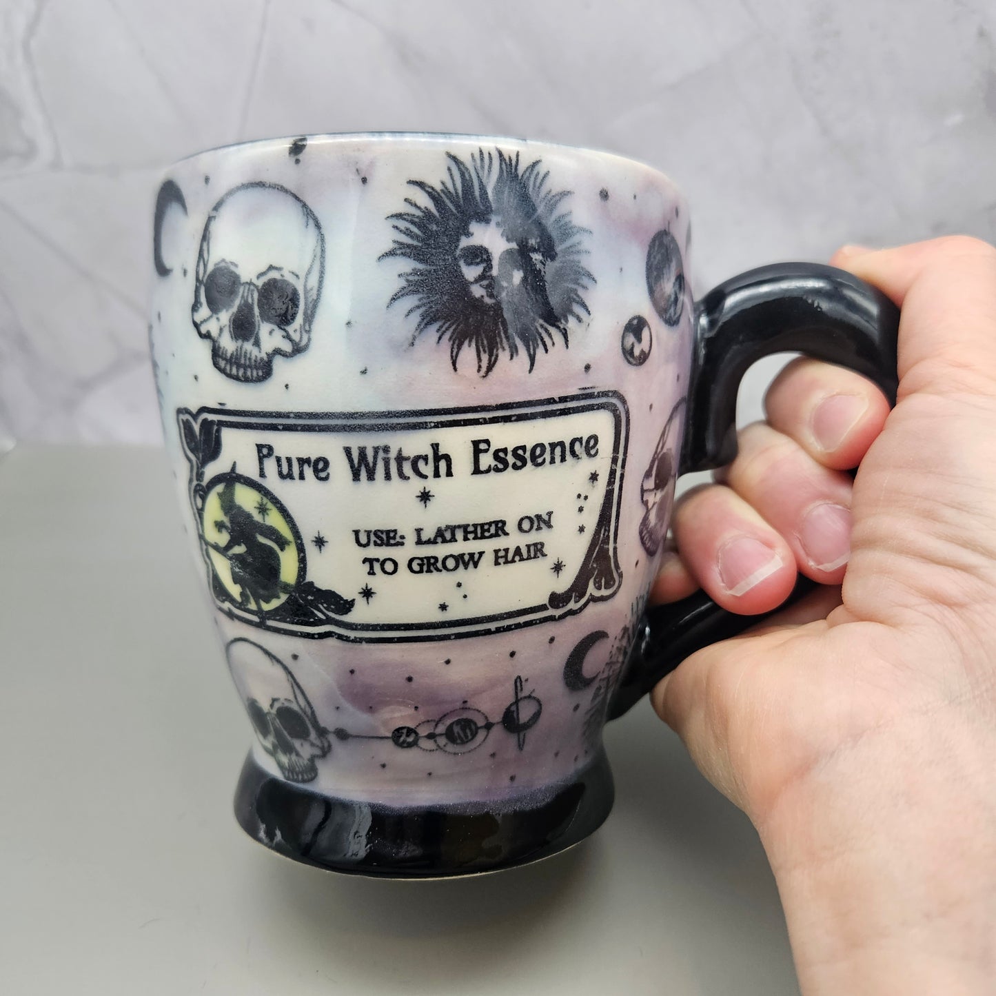 Lavender and pale blue witch mug, always in season b/c we all know one, 12 oz
