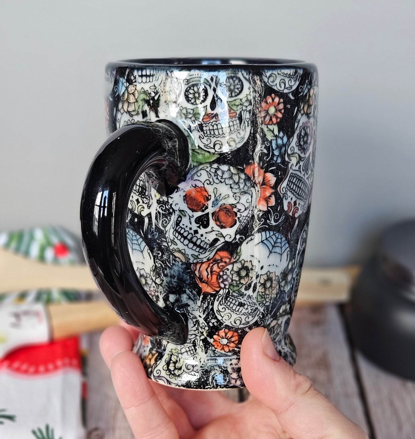 Black and white with rainbow sugar skull mug, 10 oz.