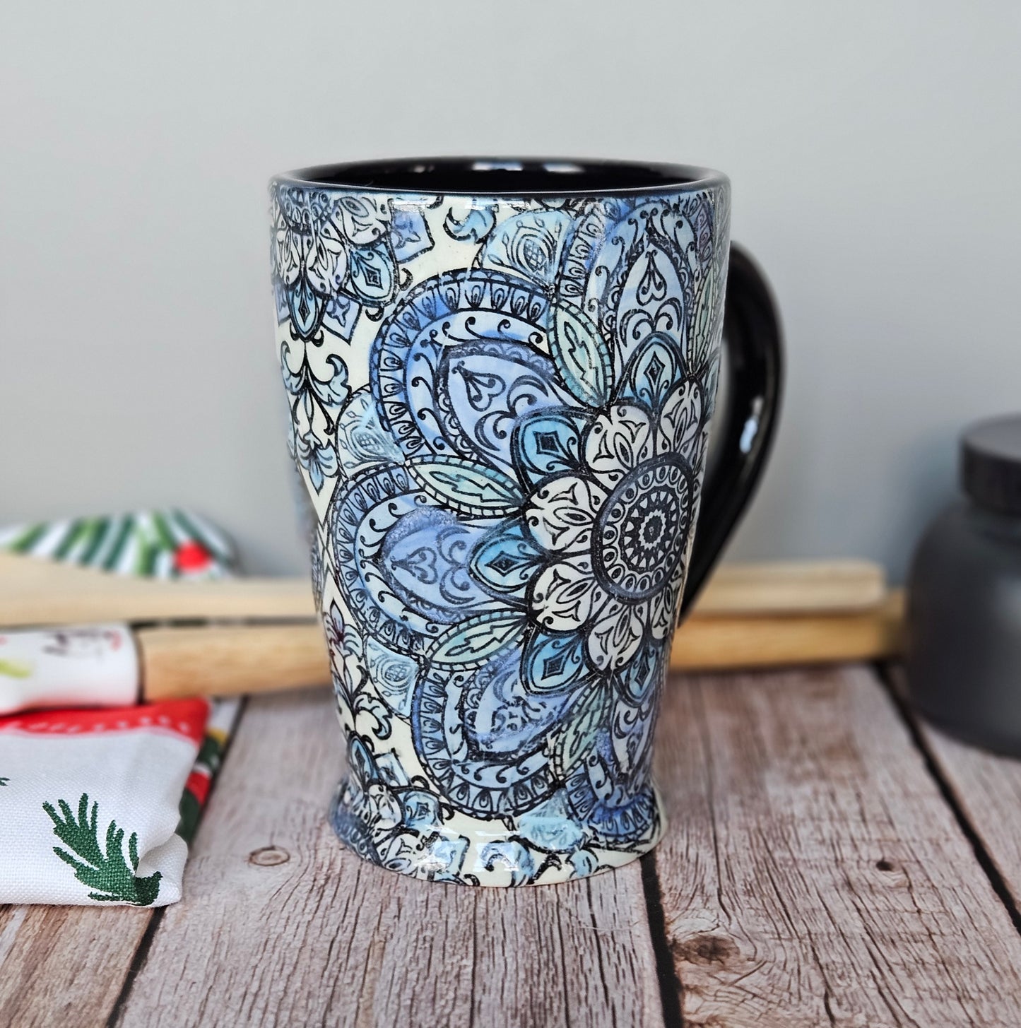 Blue monotone mandala mug, 10 oz