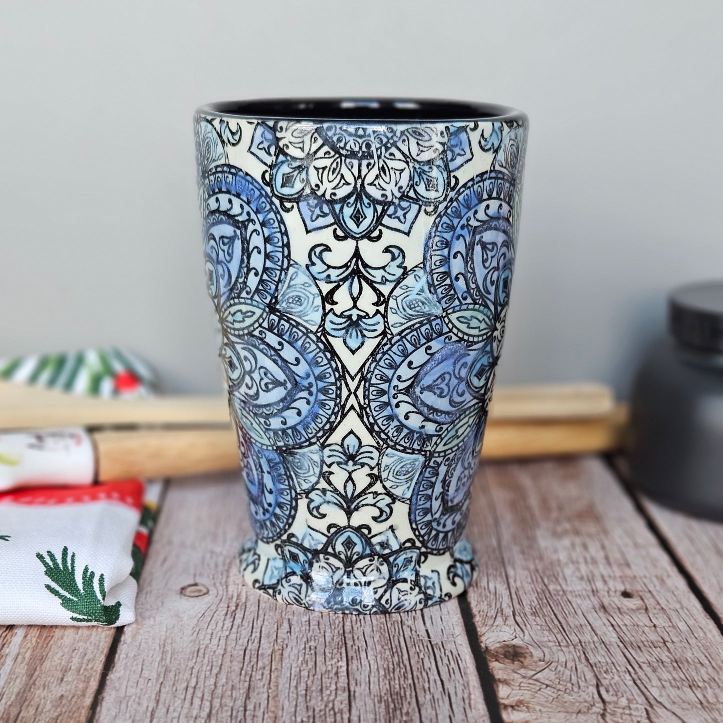 Blue monotone mandala mug, 10 oz