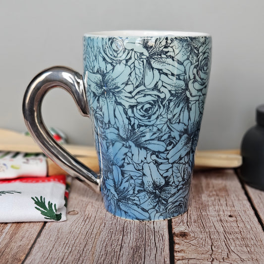 Blue ombre mug, 22k white gold handle, 10 oz.