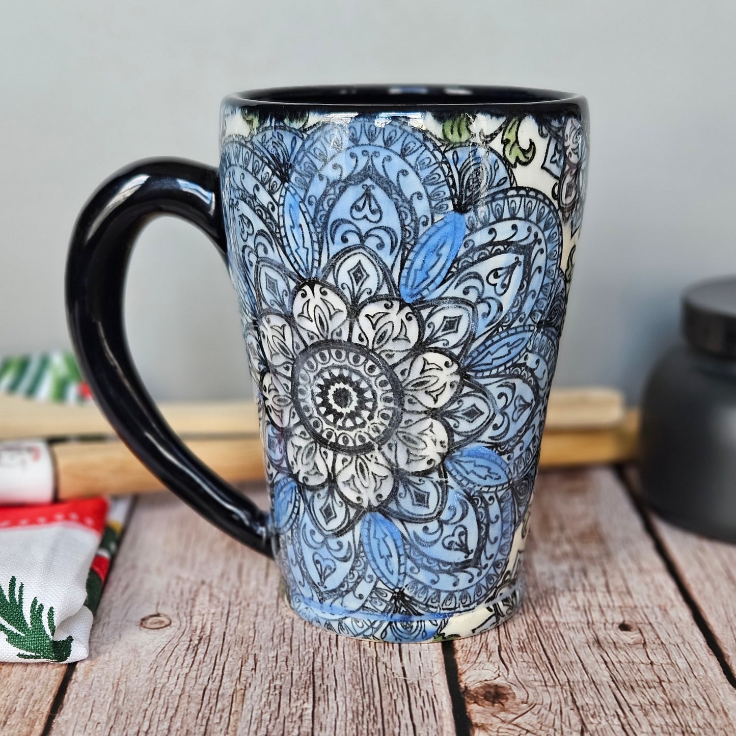 Blue monotone Mandala mug, 10 oz.