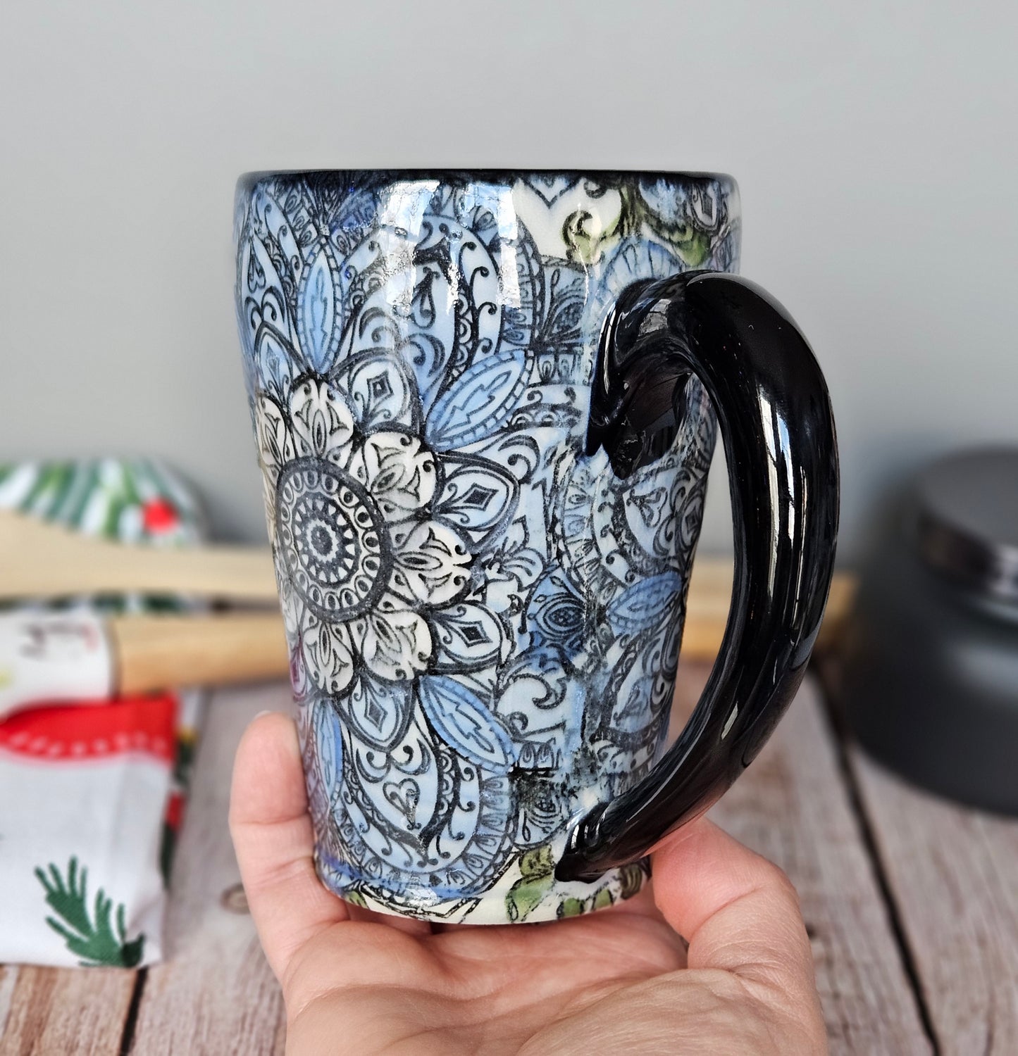 Blue monotone Mandala mug, 10 oz.