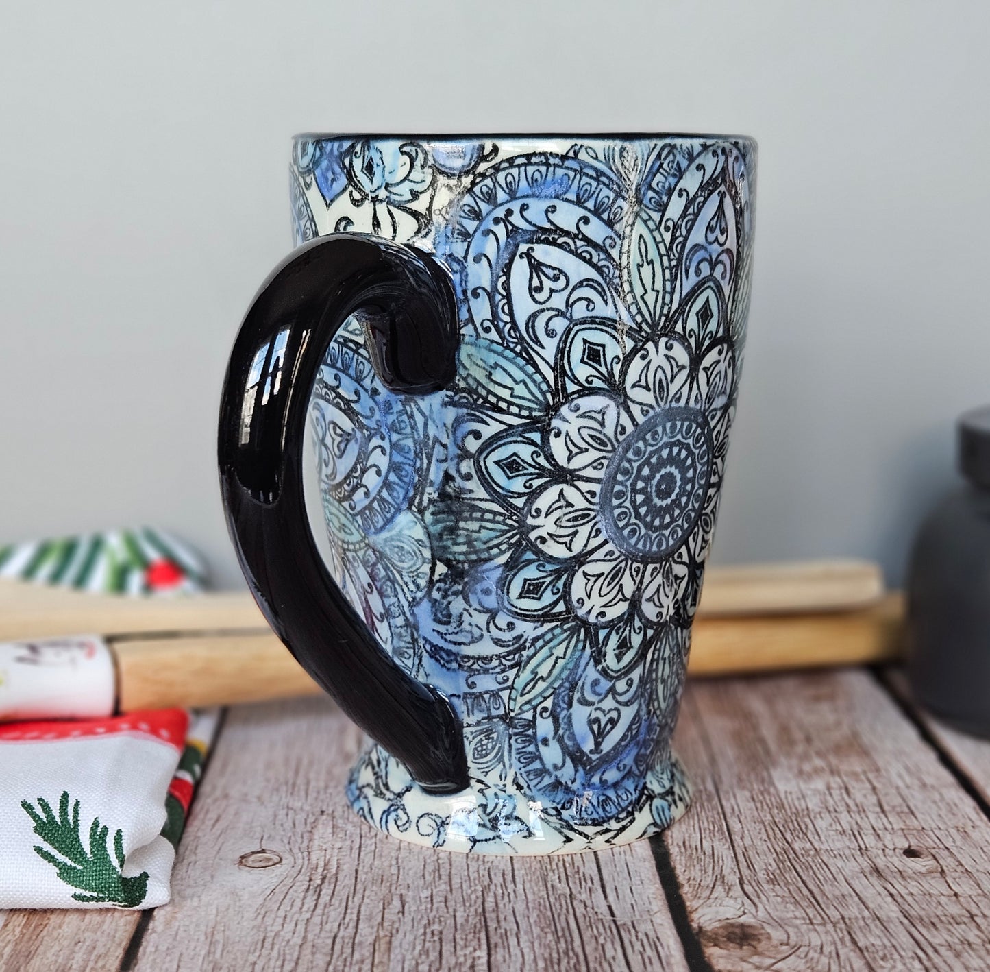 Blue monotone mandala mug, 10 oz