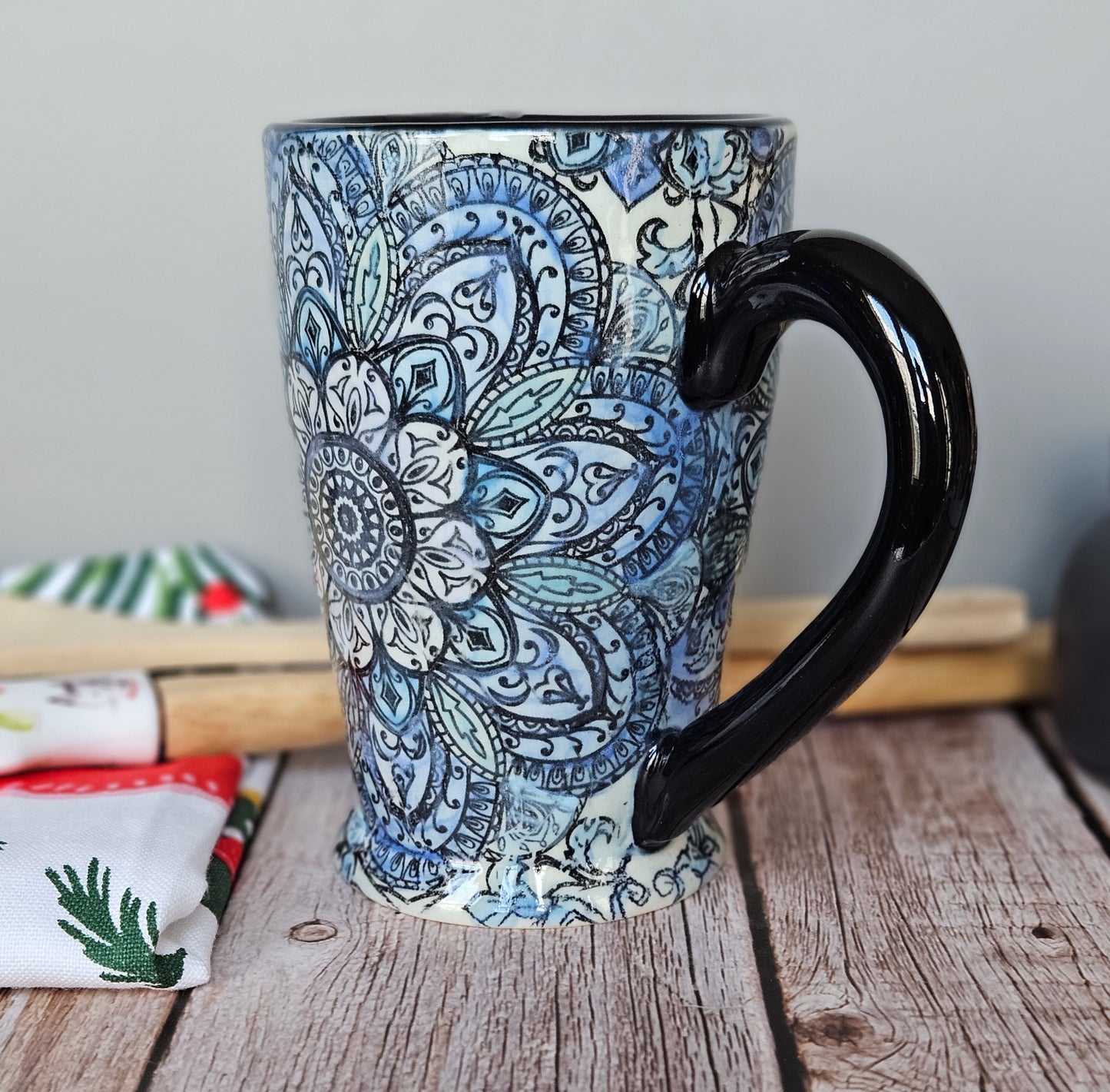 Blue monotone mandala mug, 10 oz