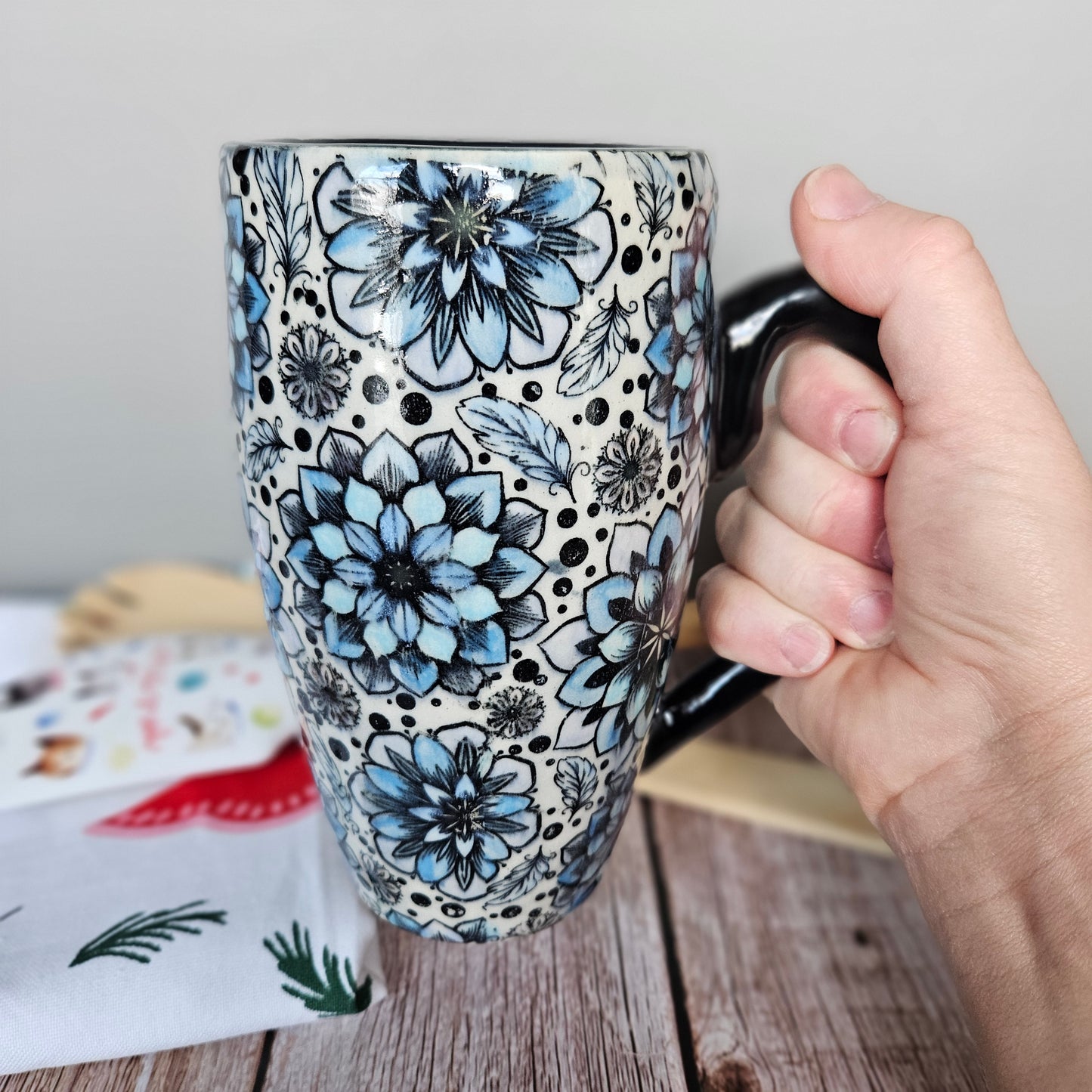 Blue, black and white 12 oz mug