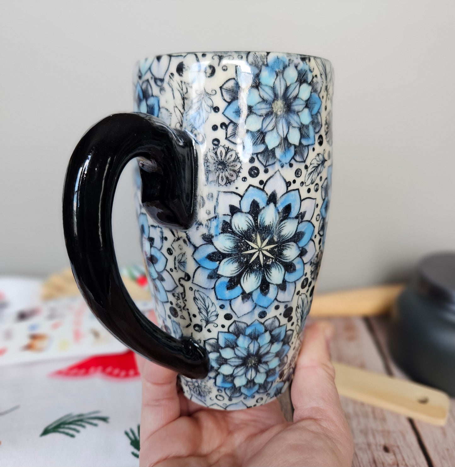 Blue, black and white 12 oz mug