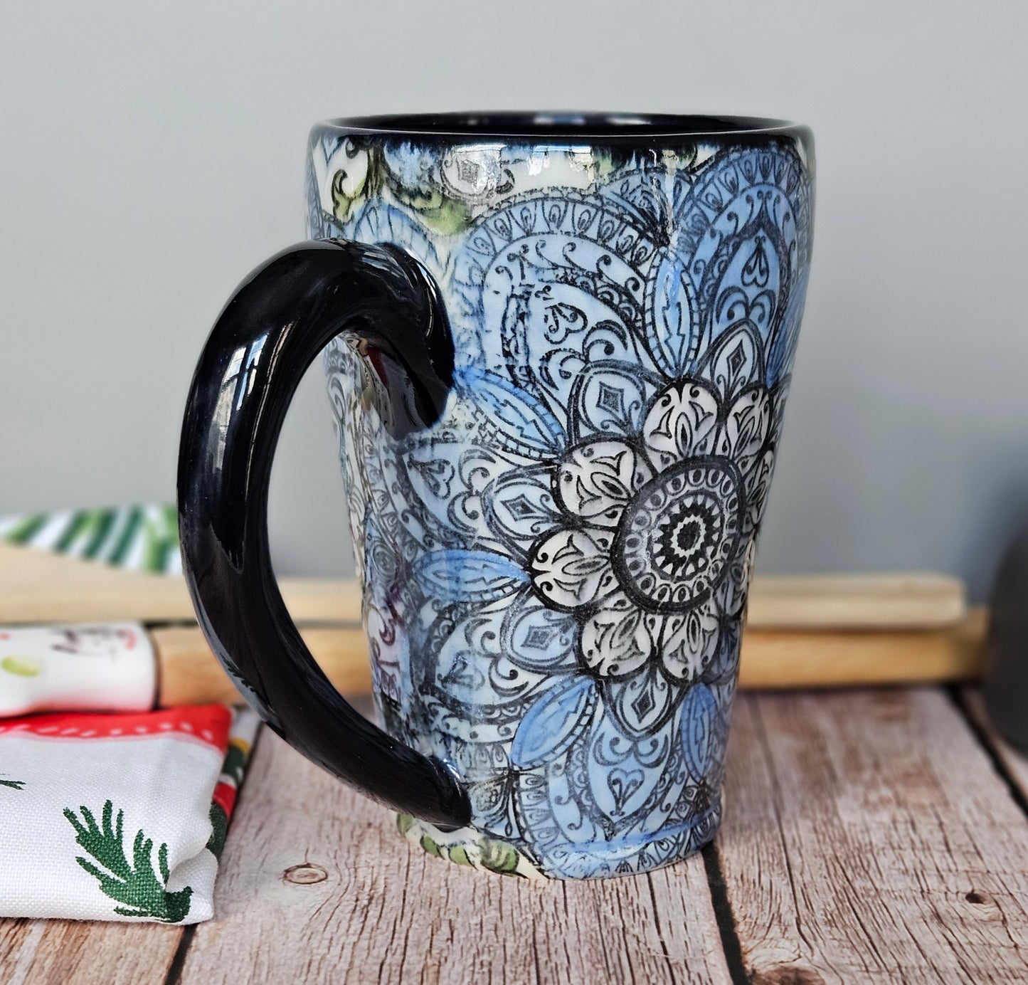 Blue monotone Mandala mug, 10 oz.