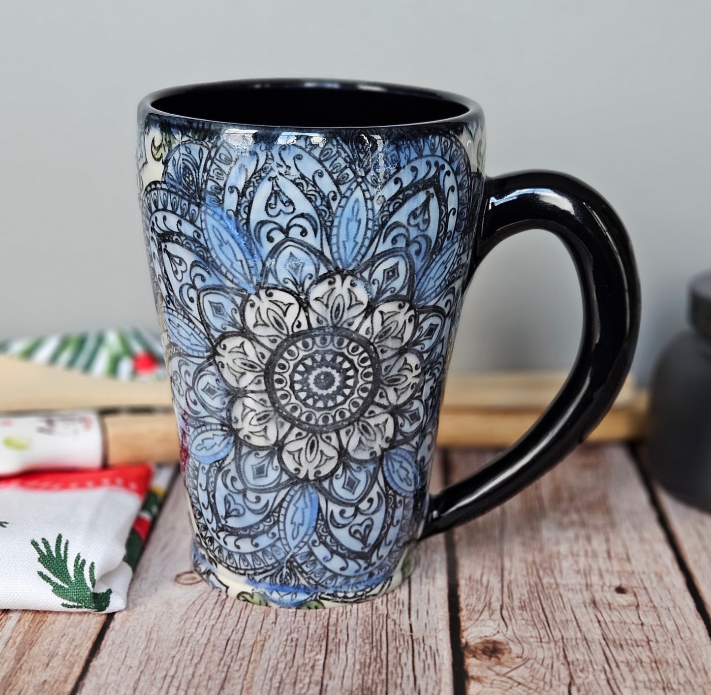 Blue monotone Mandala mug, 10 oz.