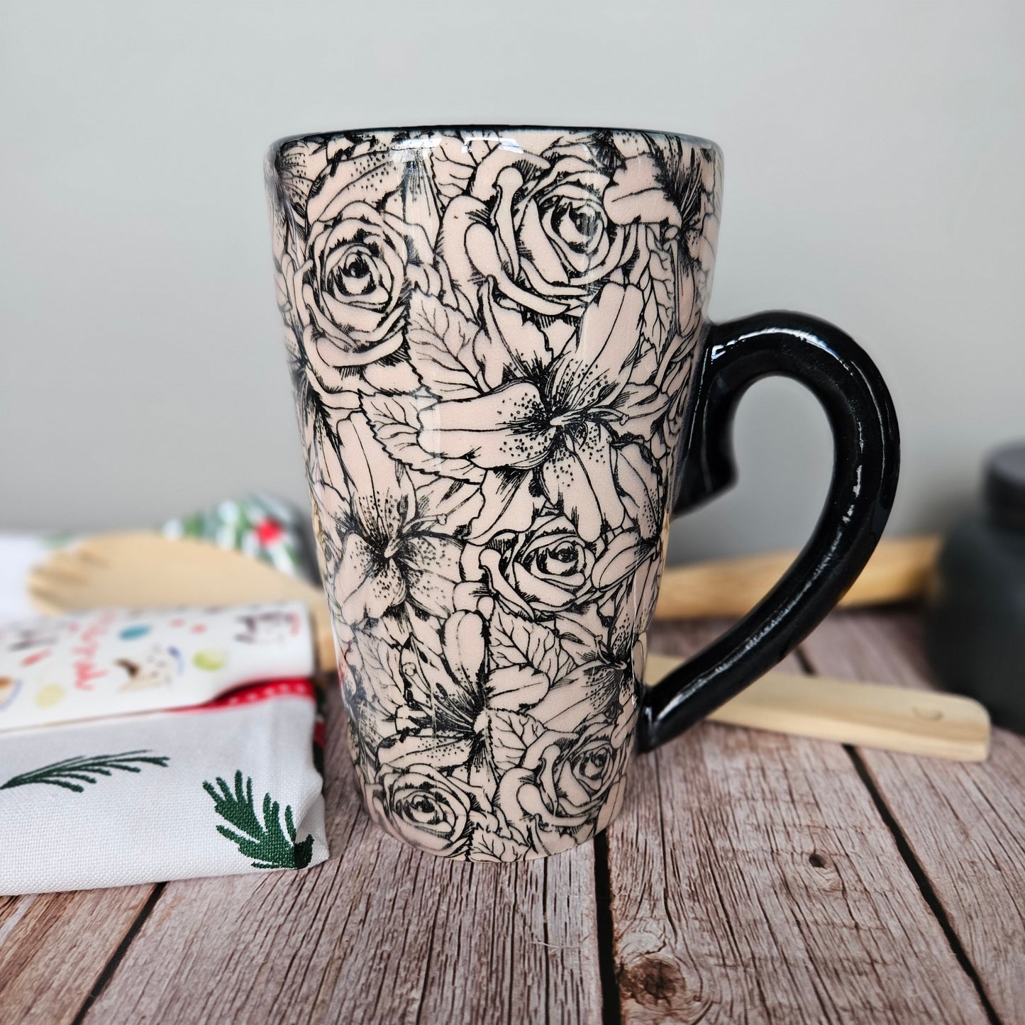 Pink 12 oz rose and lily mug