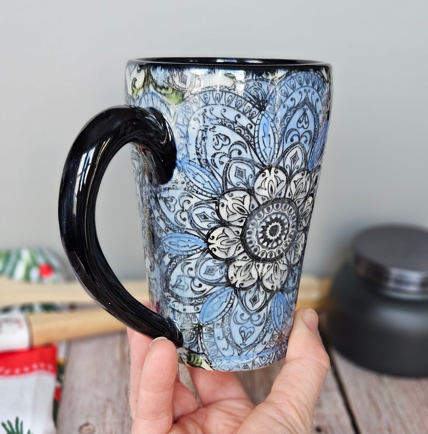 Blue monotone Mandala mug, 10 oz.