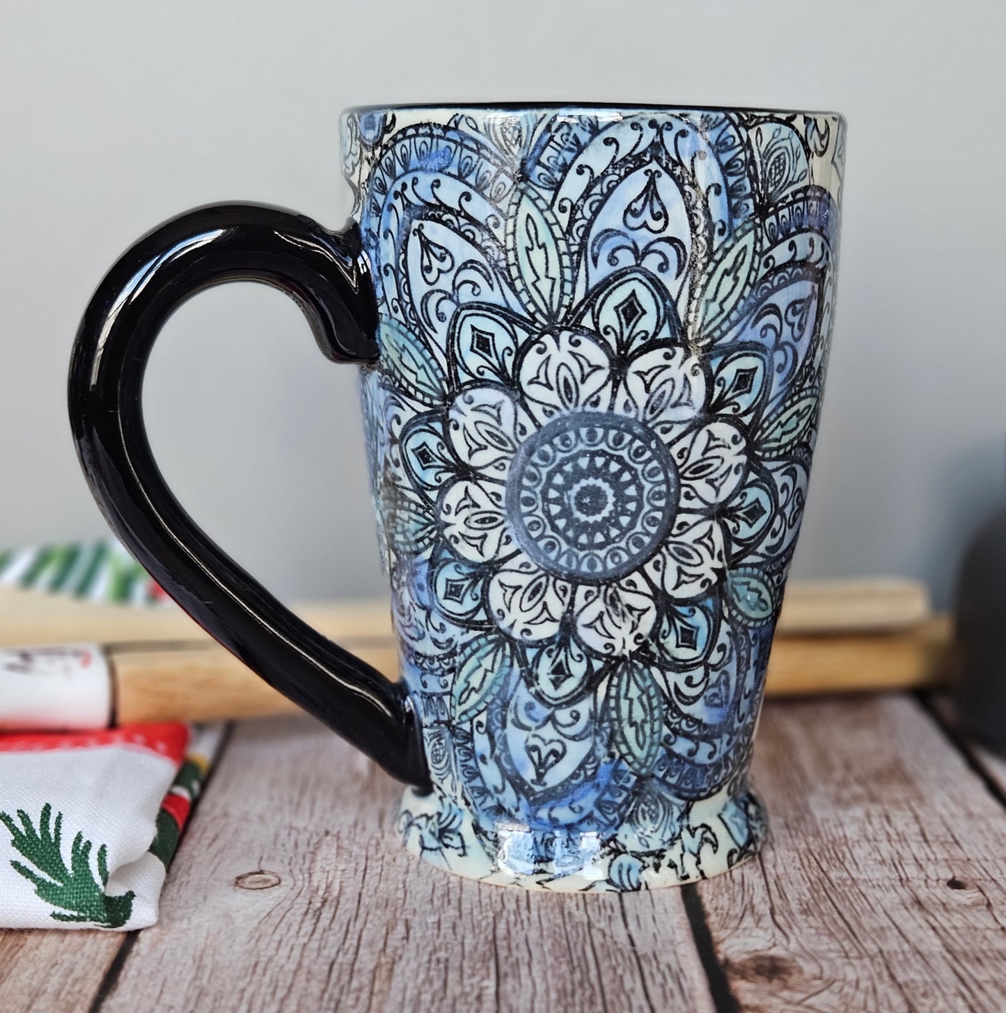 Blue monotone mandala mug, 10 oz