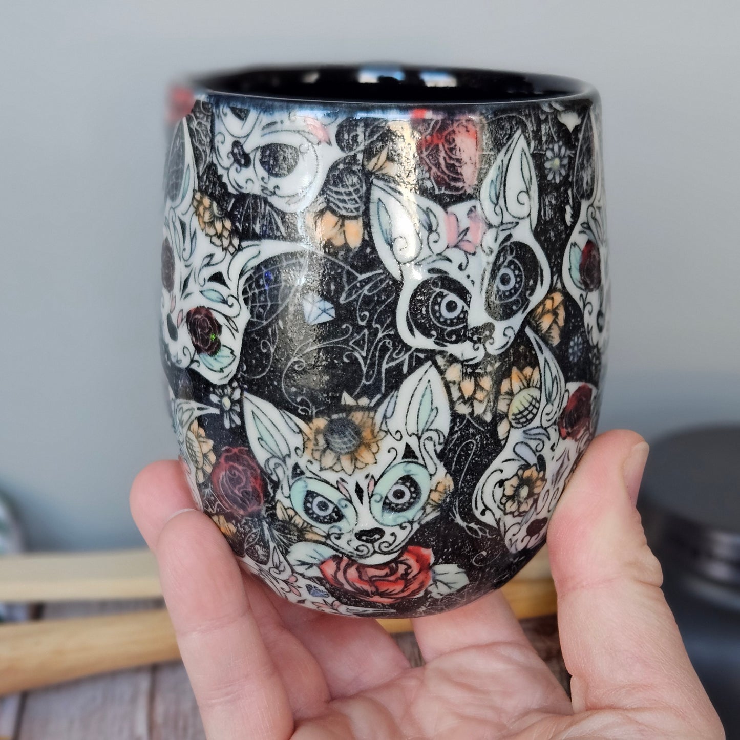 Various Colored Sugar Skull Cat Wine Tumbler