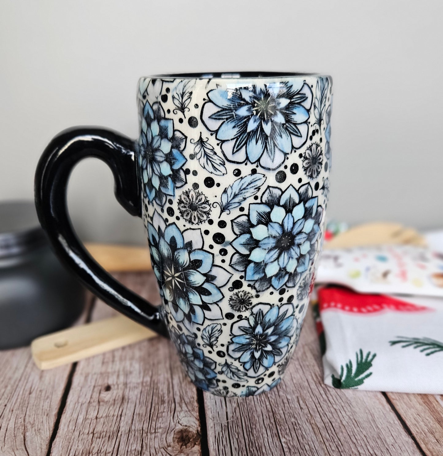 Blue, black and white 12 oz mug