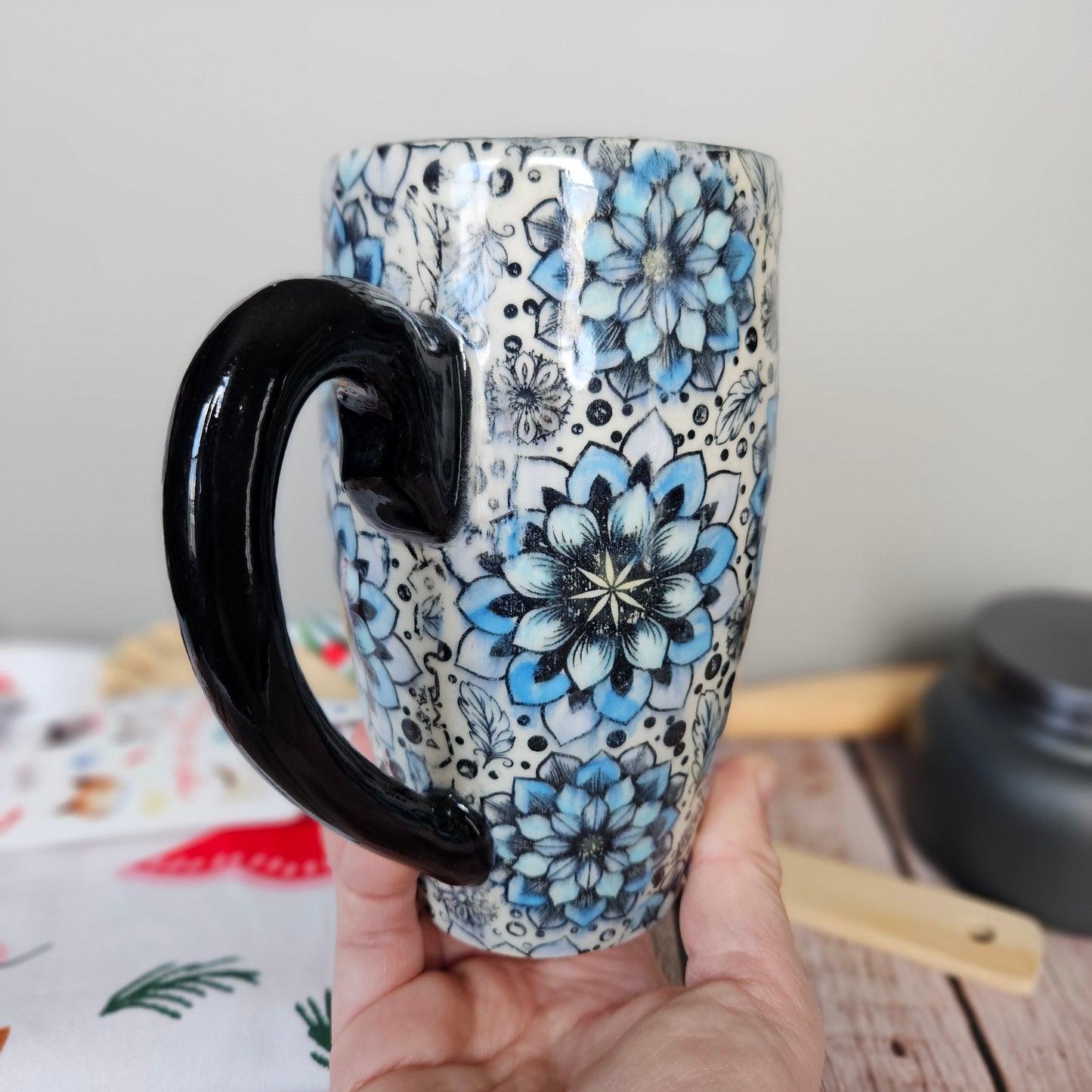 Blue, black and white 12 oz mug