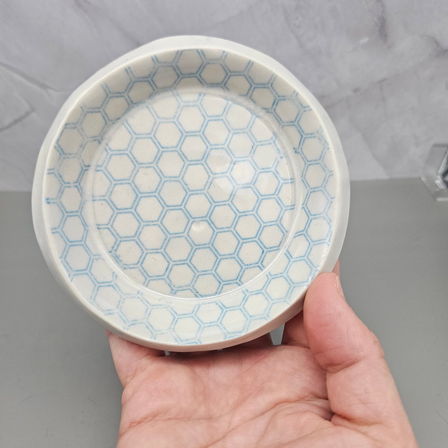 Blue 3 1/2 inch plates with foot