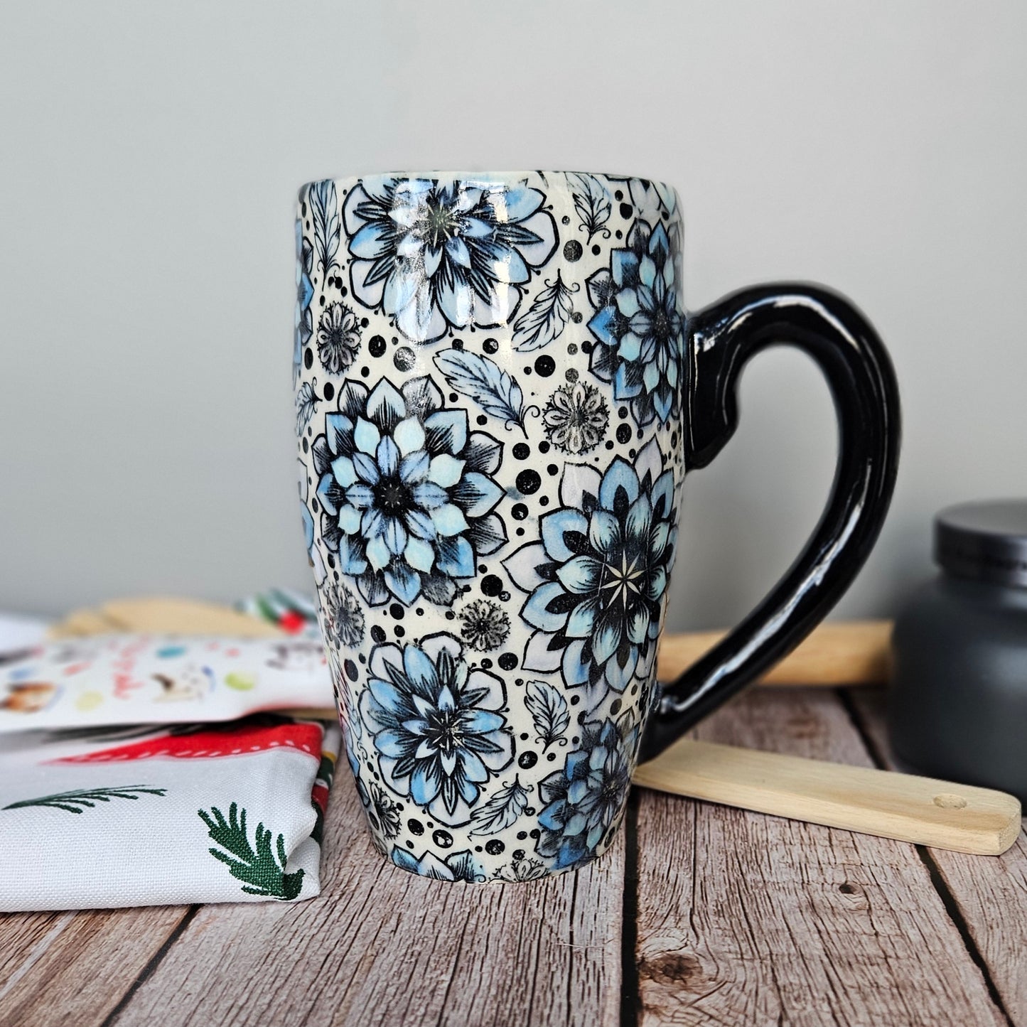 Blue, black and white 12 oz mug