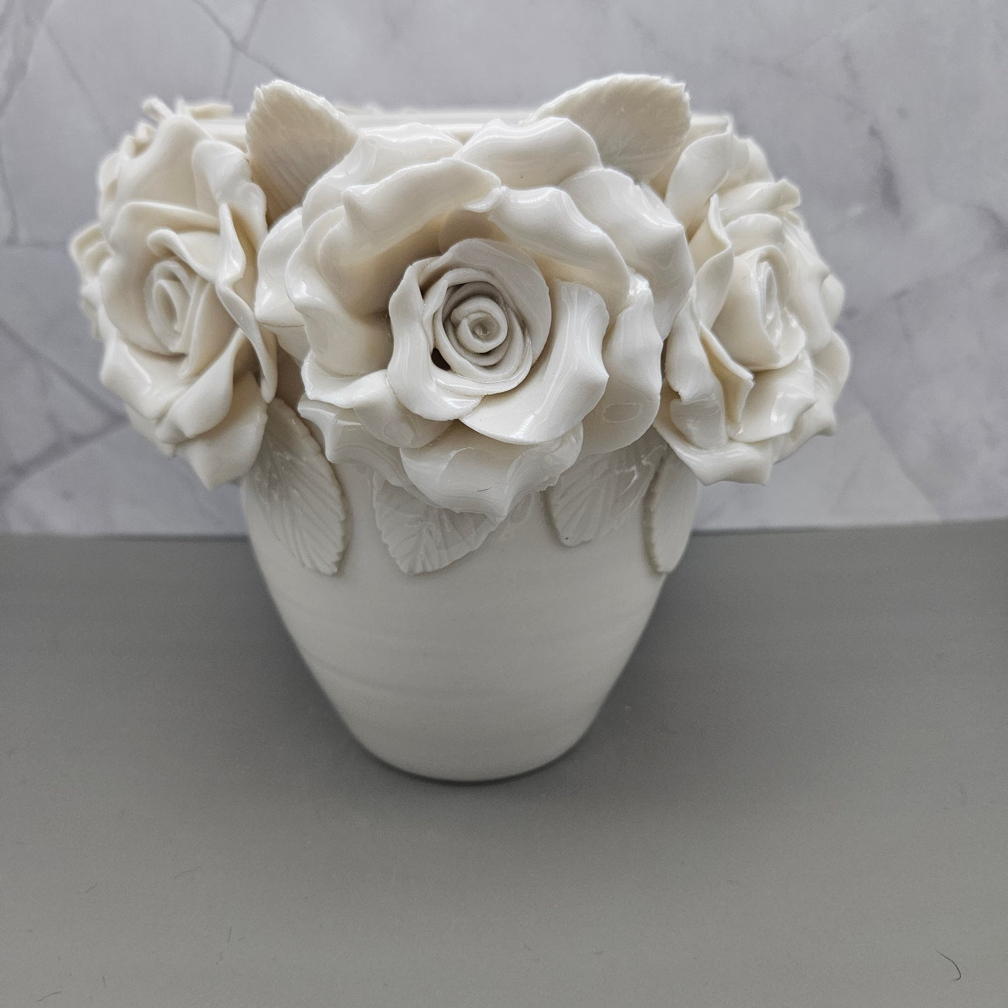White frost 8 inch vases with roses