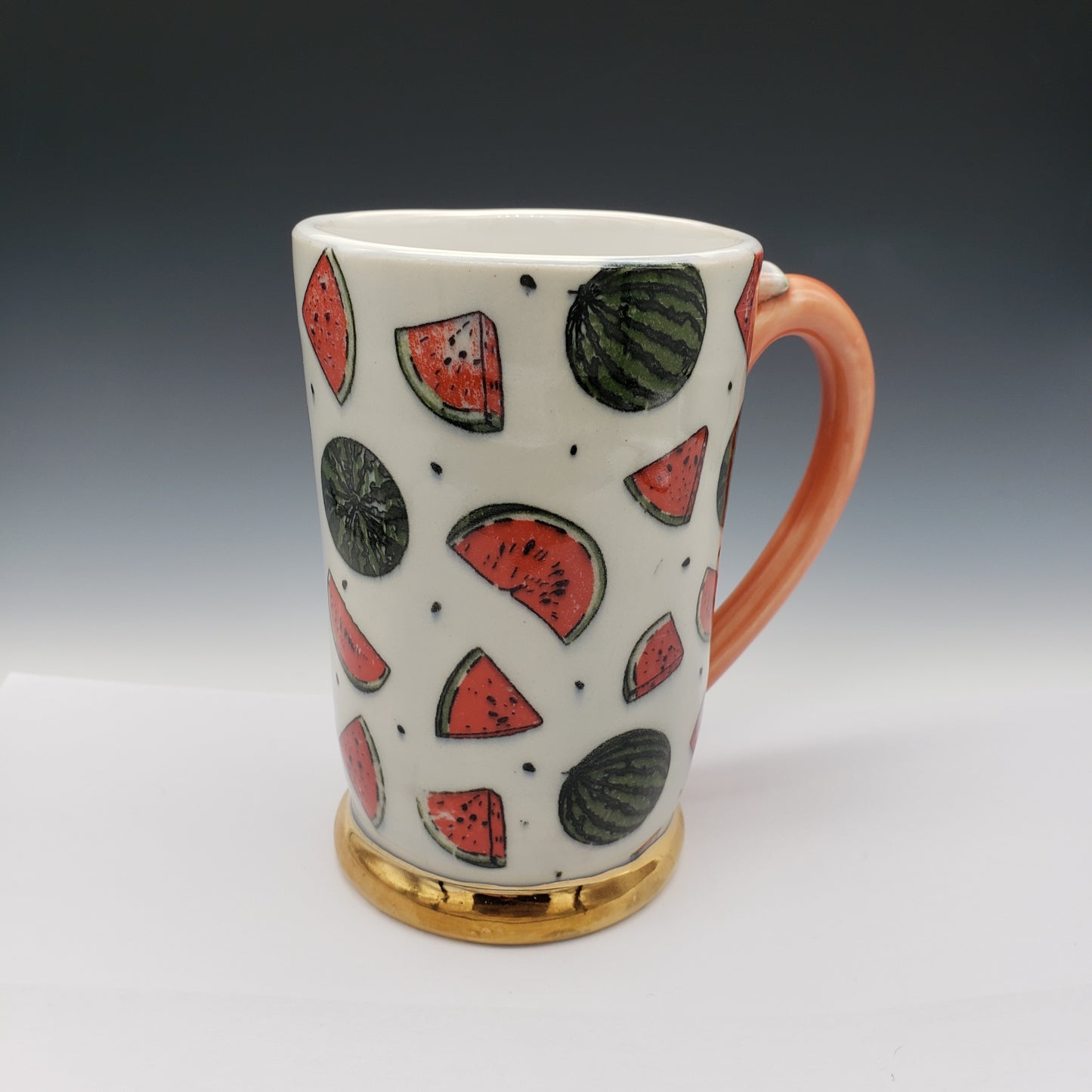 White and pink Watermelon patern mug with 14k gold base